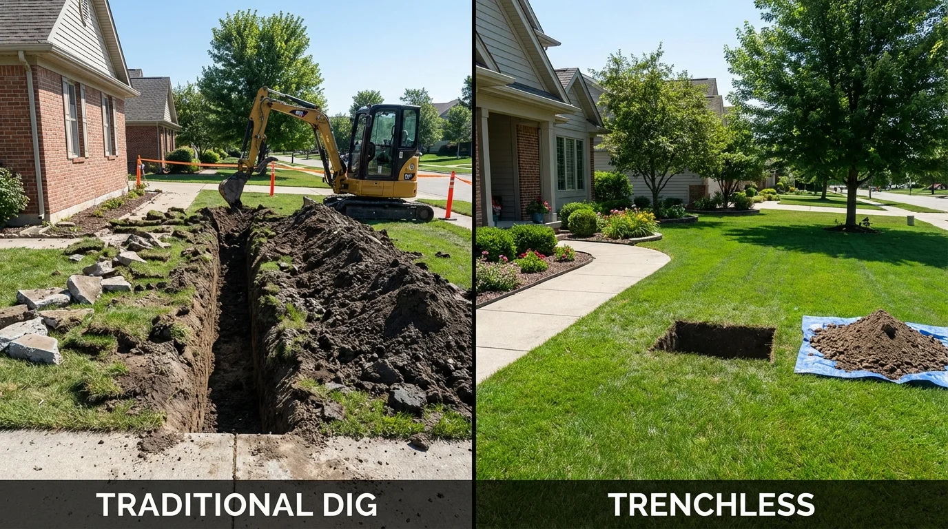 Trenchless sewer repair with minimal yard damage versus traditional excavation in Forest Lake, MN